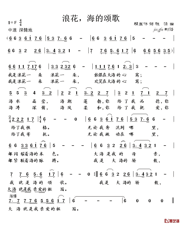 浪花,海的颂歌简谱_董文华演唱