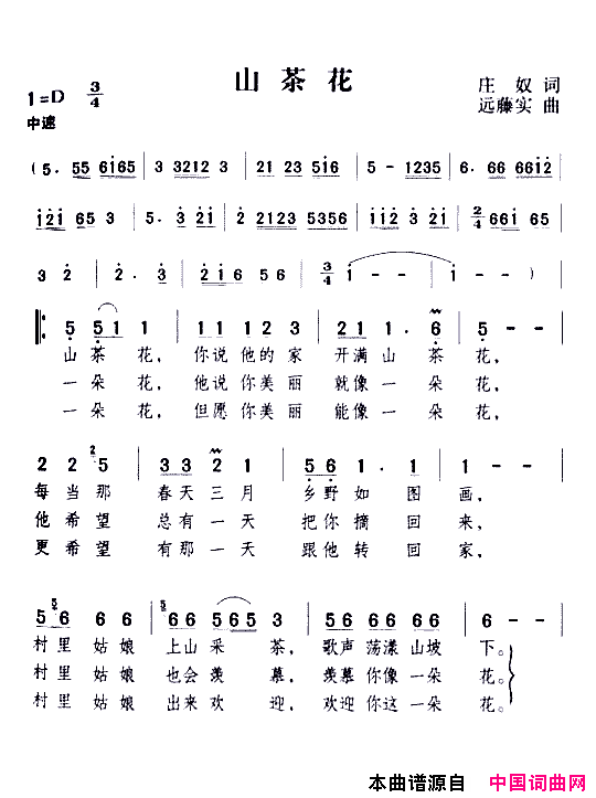 山茶花邓丽君演唱版简谱_邓丽君演唱_庄奴/远藤实词曲