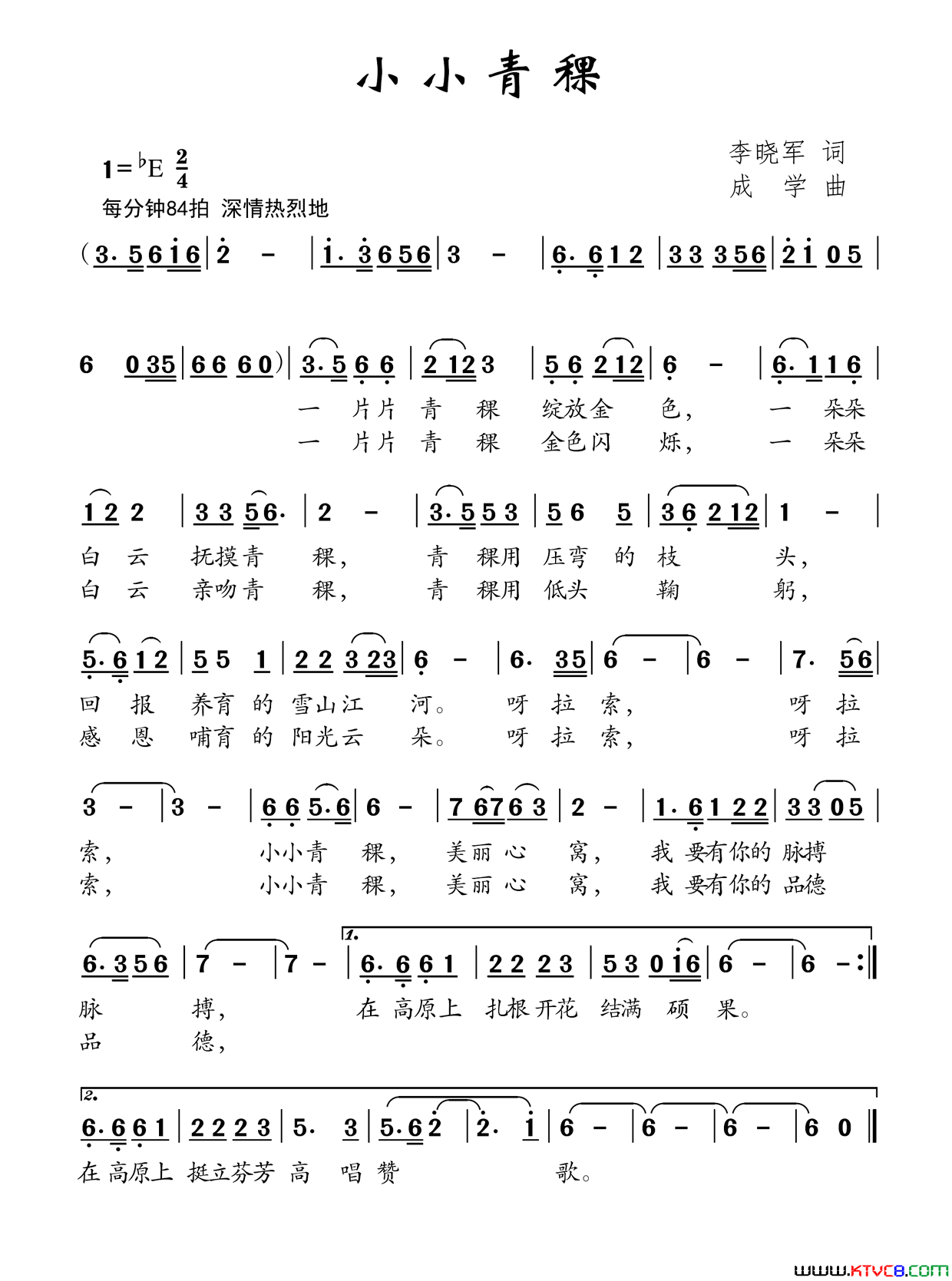 小小青稞简谱