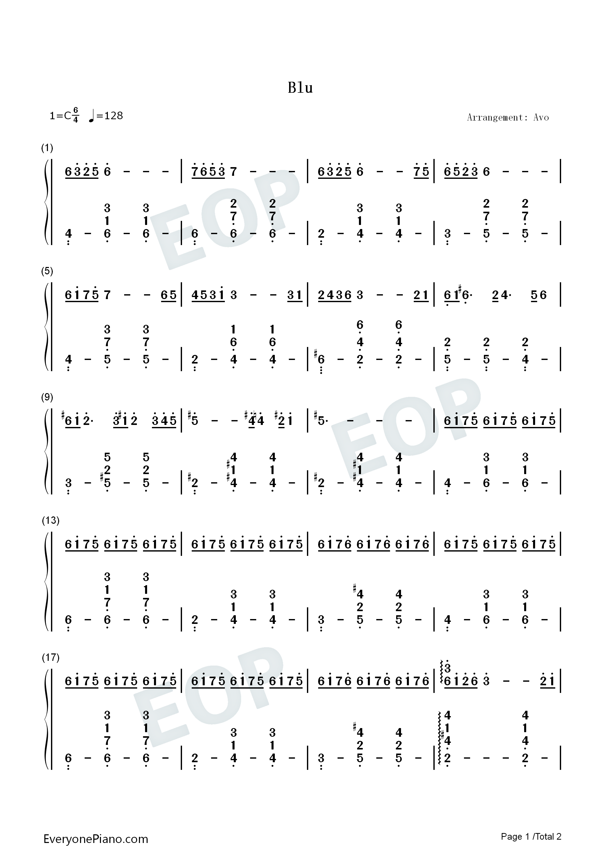 Blu钢琴简谱_坂本龙一演唱