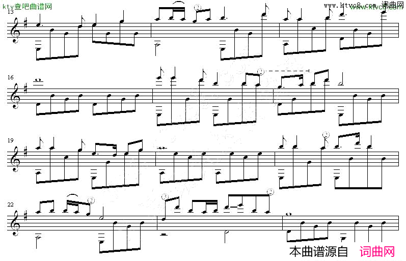 绿岛小夜曲吉他独奏谱五线谱简谱_蔡琴演唱