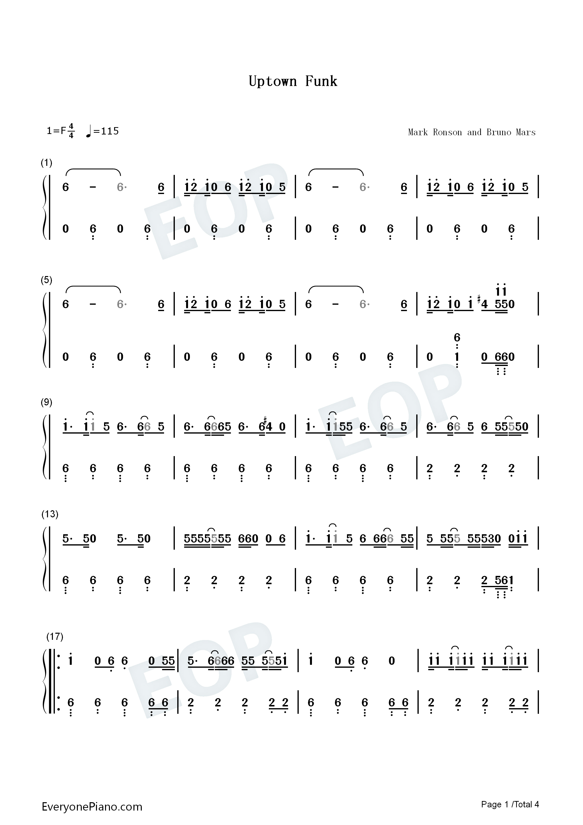 Uptown_Funk钢琴简谱_Mark_Ronson_&_Bruno_Mars演唱