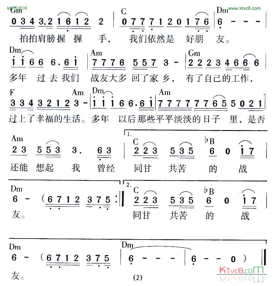战友高歌词曲简谱