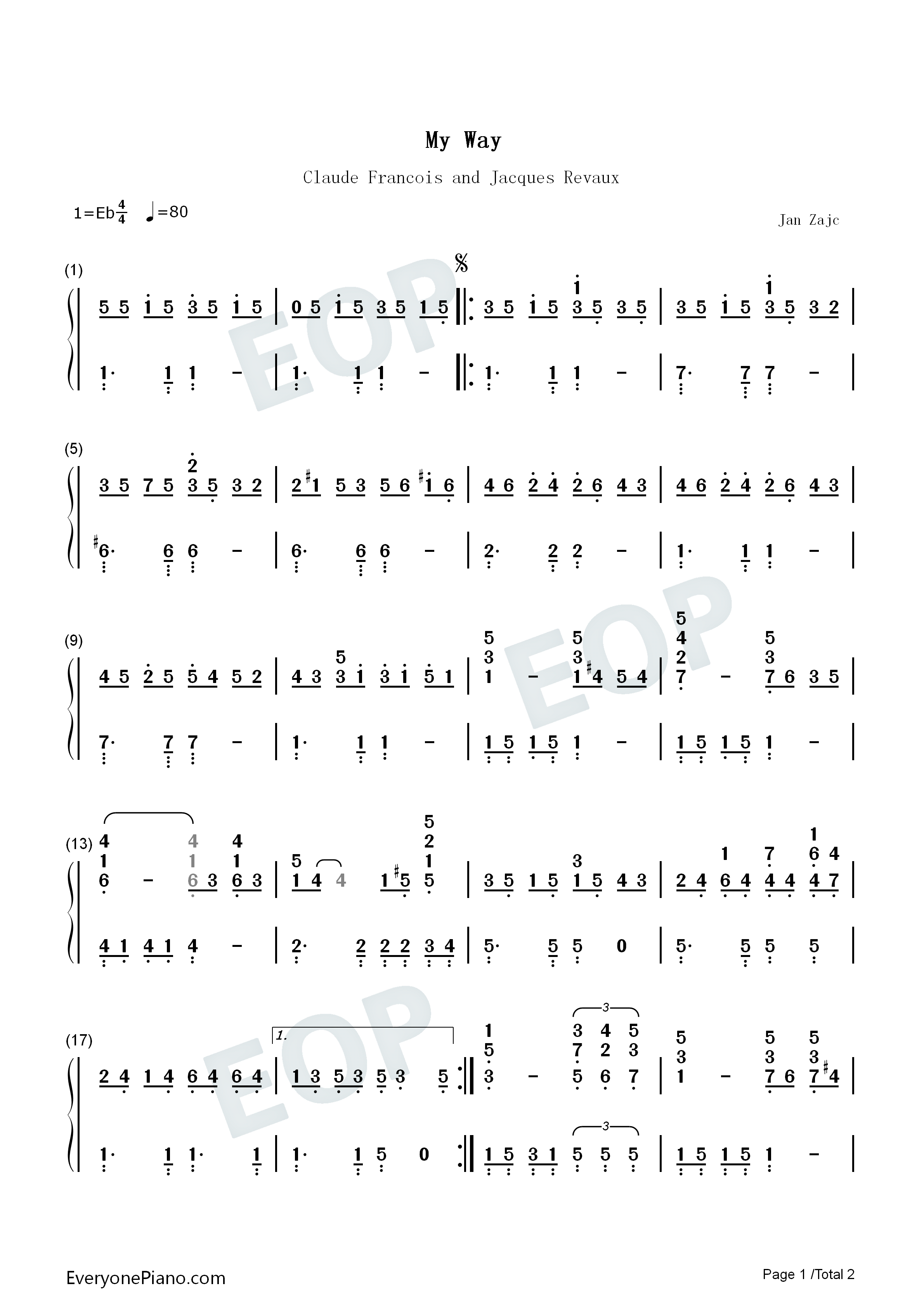 My_Way钢琴简谱_Frank_Sinatra演唱