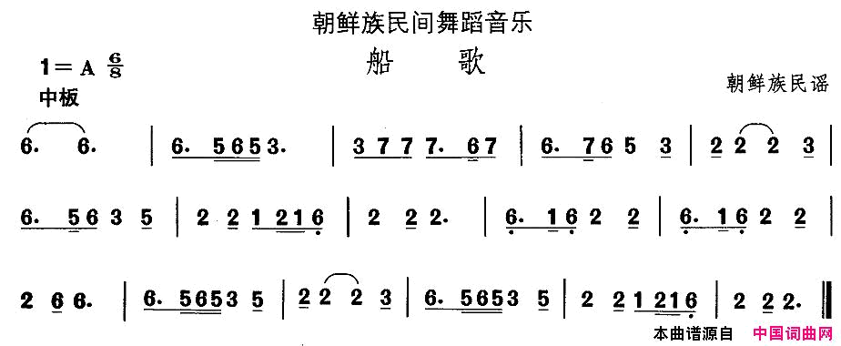 中国民族民间舞曲选十一朝鲜族舞蹈：古格里节奏_船歌简谱