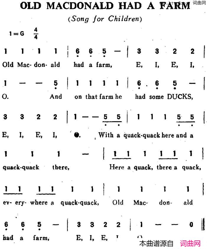 OLDMACDONALDHADAFARM老麦克唐纳有一个农场OLD_MACDONALD_HAD_A_FARM老麦克唐纳有一个农场简谱