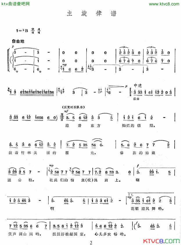 送粮路上舞蹈音乐简谱_中央民族学院演唱