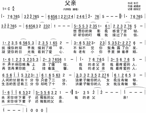 父亲刘和刚简谱_刘和刚演唱_车行/戚建波词曲