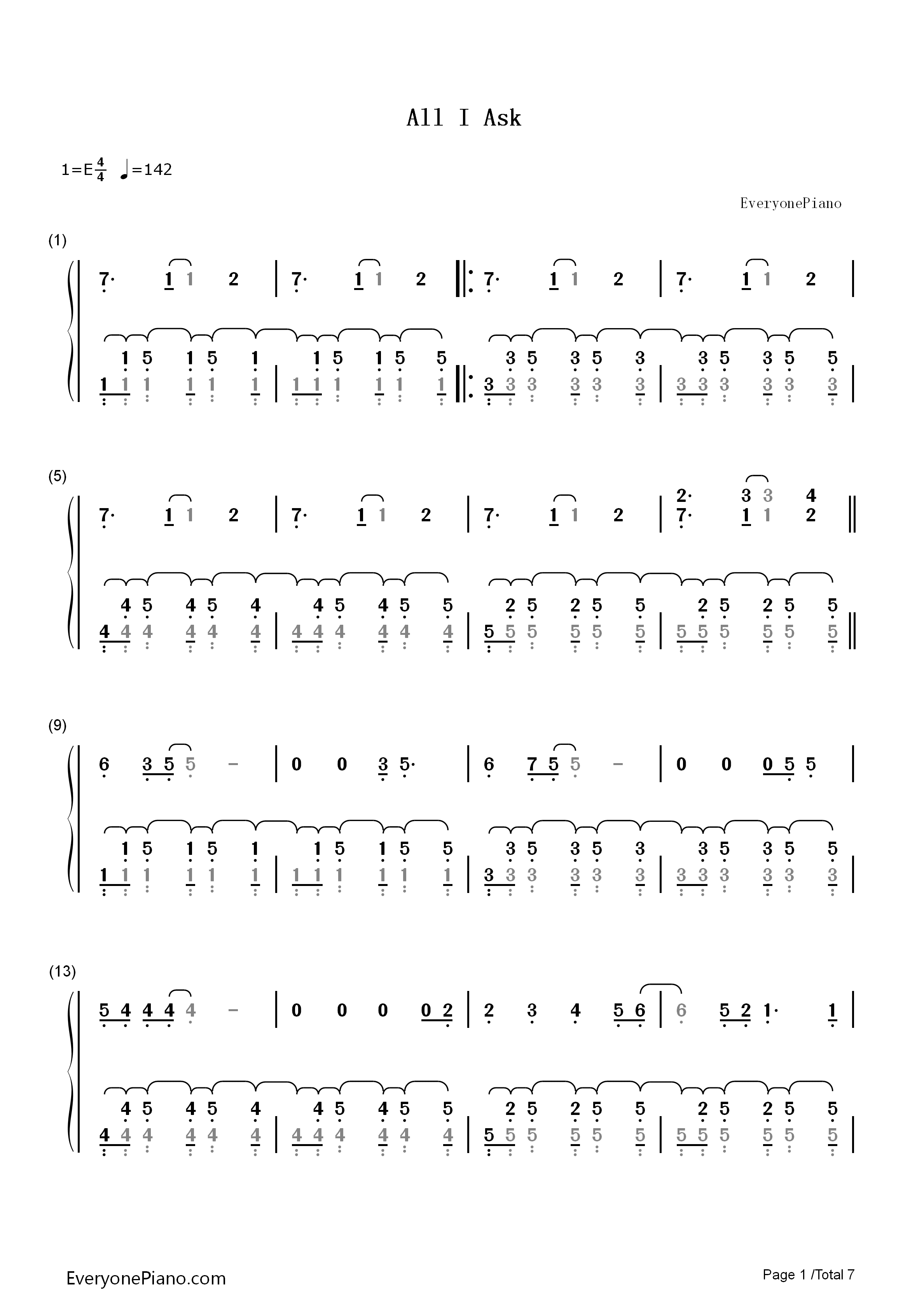 All_I_Ask钢琴简谱_Adele演唱