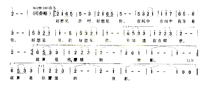 好想见你简谱_王子鸣演唱