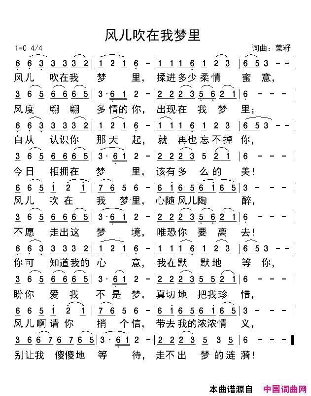 风儿吹在我梦里简谱