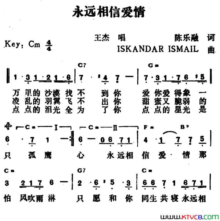 永远相信爱情简谱_王杰演唱_陈乐融/lSKANDAR_lSMAlL词曲