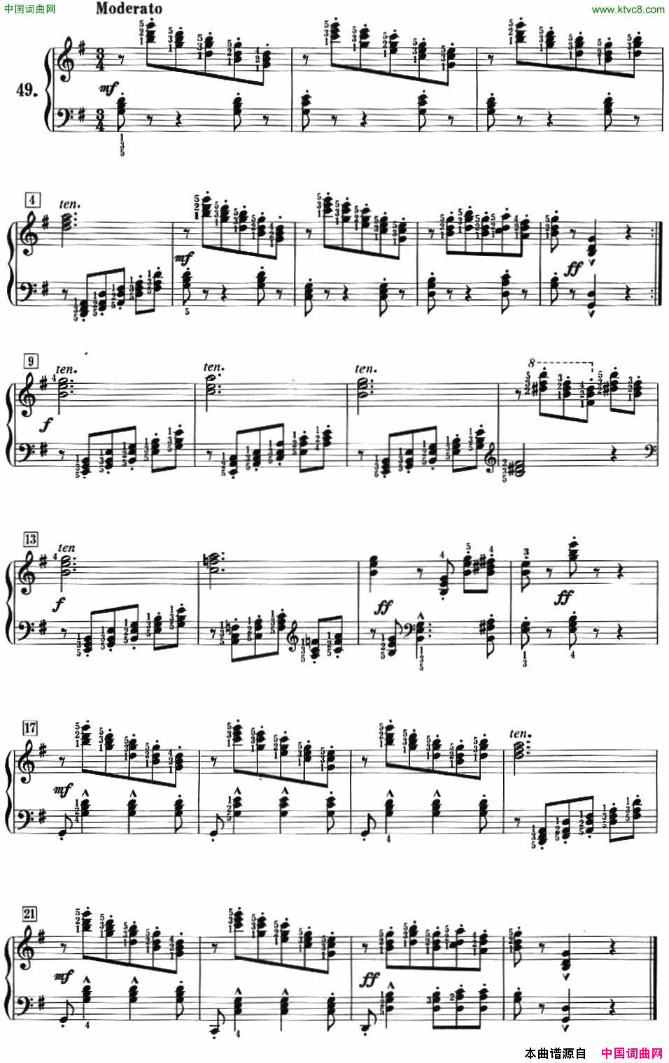 50首莱蒙钢琴练习曲作品37NO.4950首莱蒙钢琴练习曲_作品37NO.49简谱
