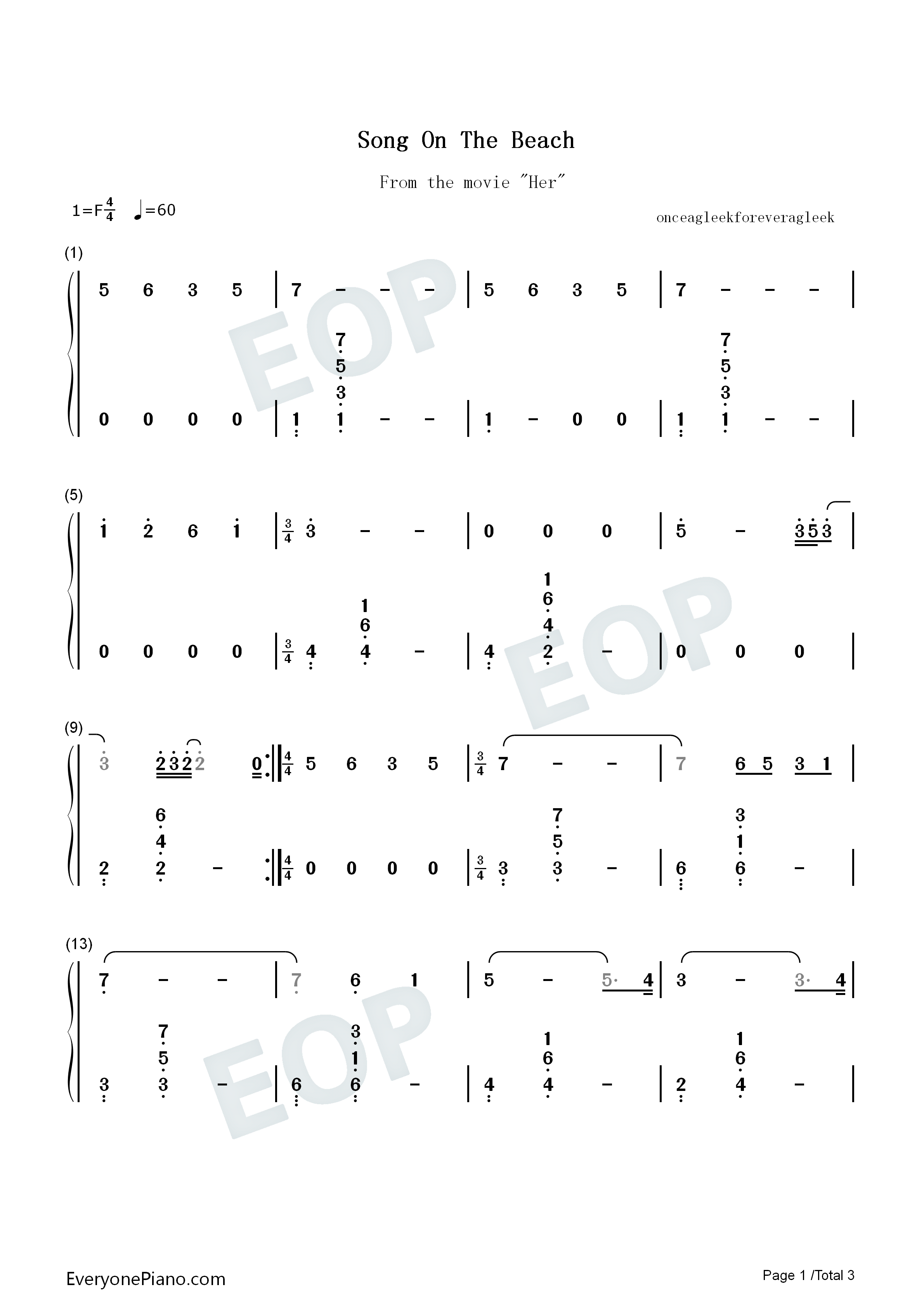 Song_on_the_Beach钢琴简谱_Arcade_Fire_Owen_Pallett演唱