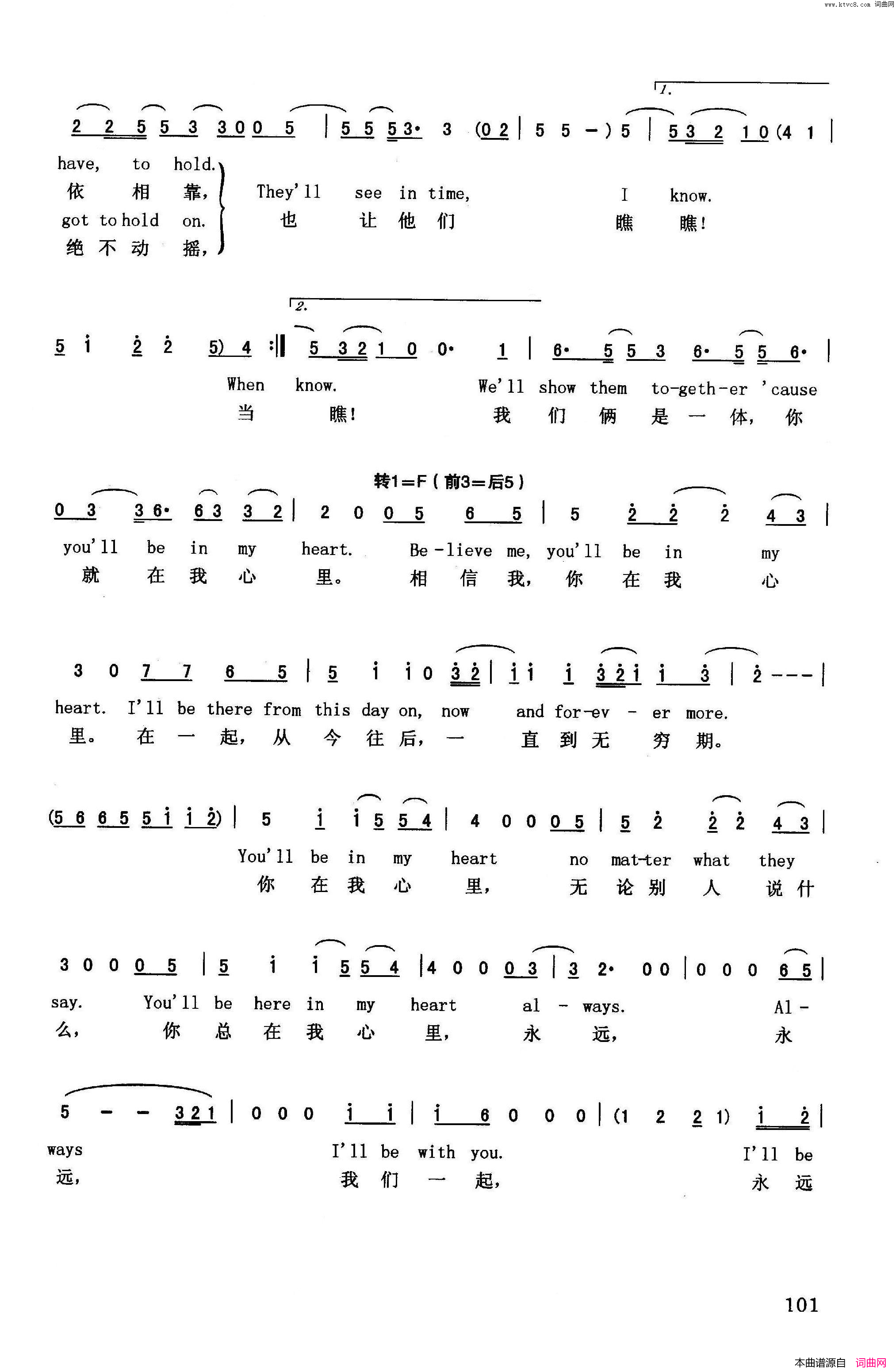 你就在我心里英汉美国动画片_人猿泰山_插曲简谱