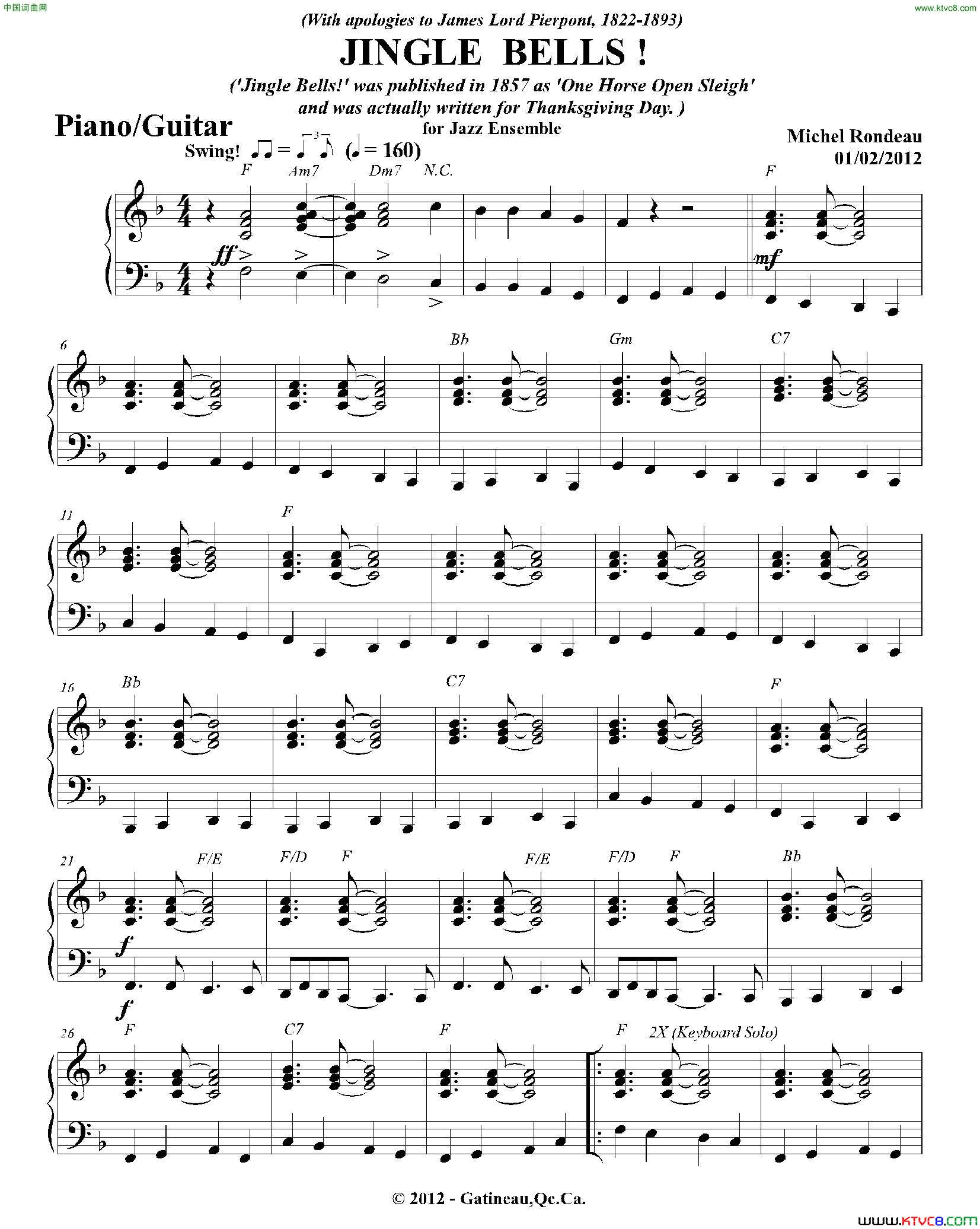 JINGLEBELLS！钢琴、吉他分谱JINGLE_BELLS！钢琴、吉他分谱简谱_爵士管乐团演唱