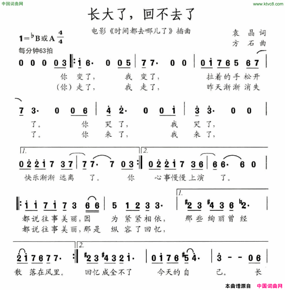 长大了，回不去了电影_时间都去哪儿了_插曲简谱_廖昌永演唱_袁晶/方石词曲