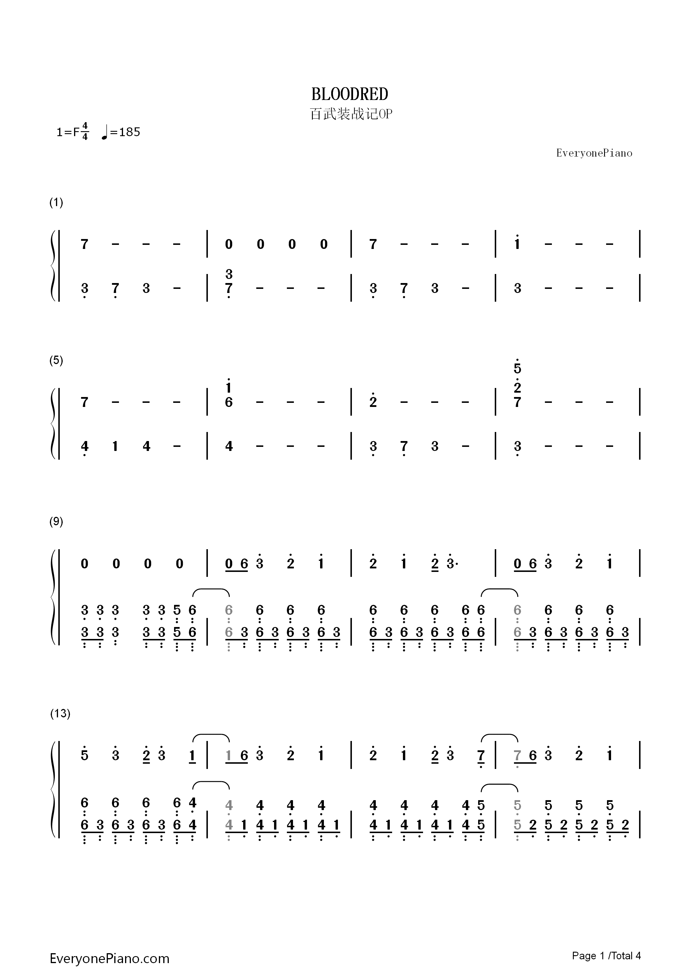 Bloodred钢琴简谱_D_Selections演唱