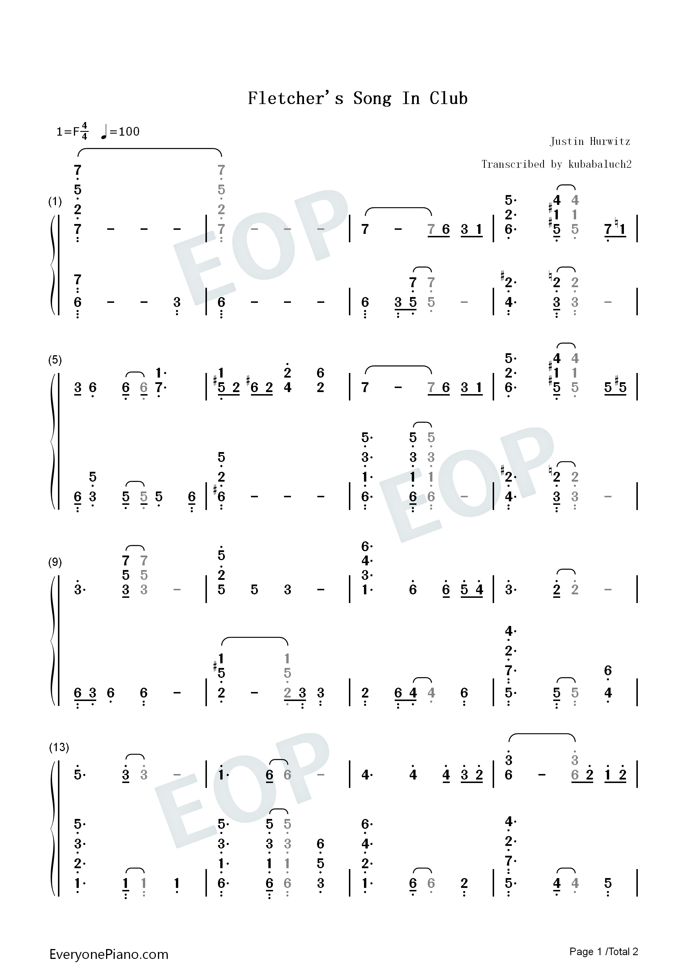 Fletchers_Song_In_Club钢琴简谱_Justin_Hurwitz演唱