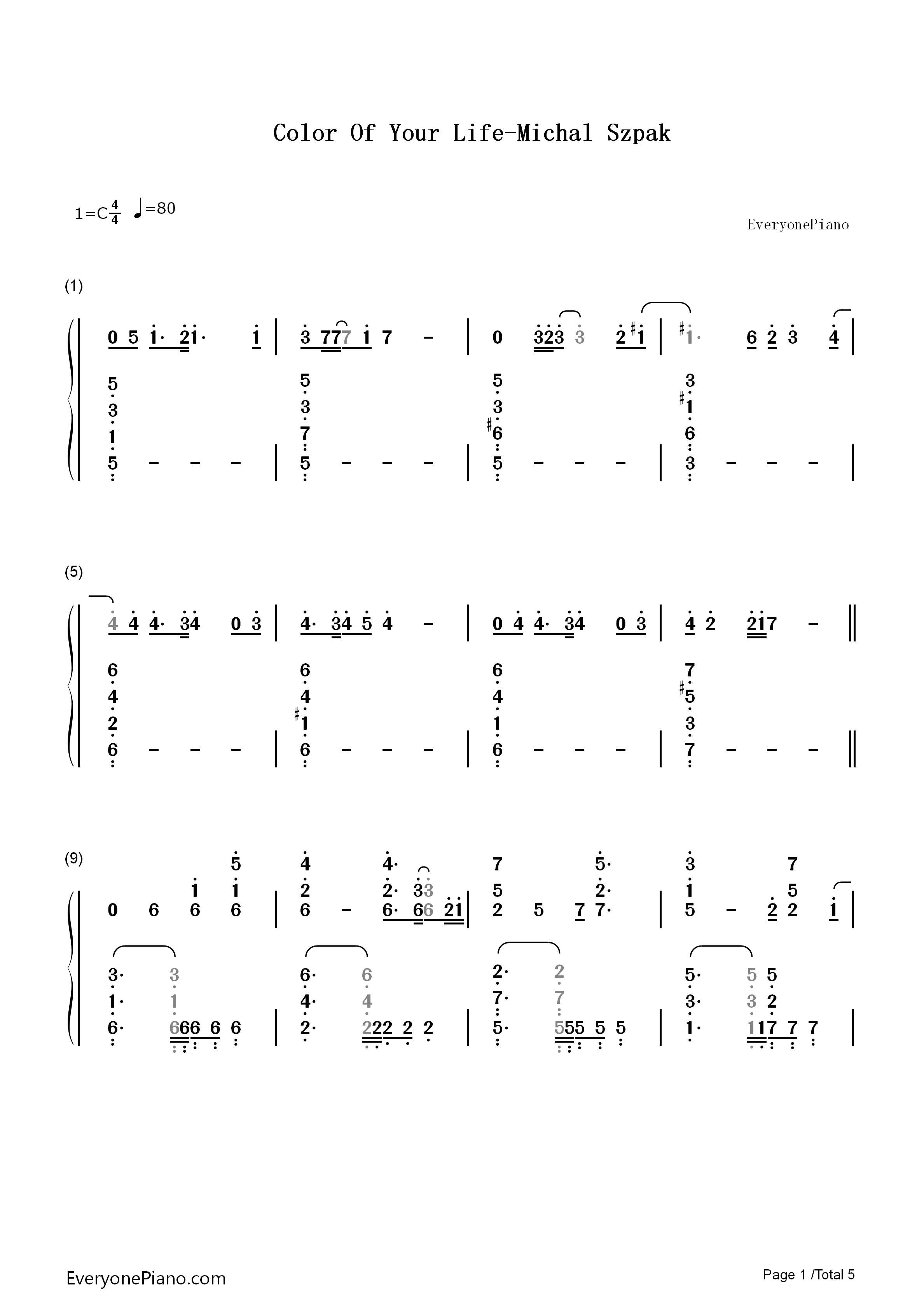 Color_Of_Your_Life钢琴简谱_Michal_Szpak演唱