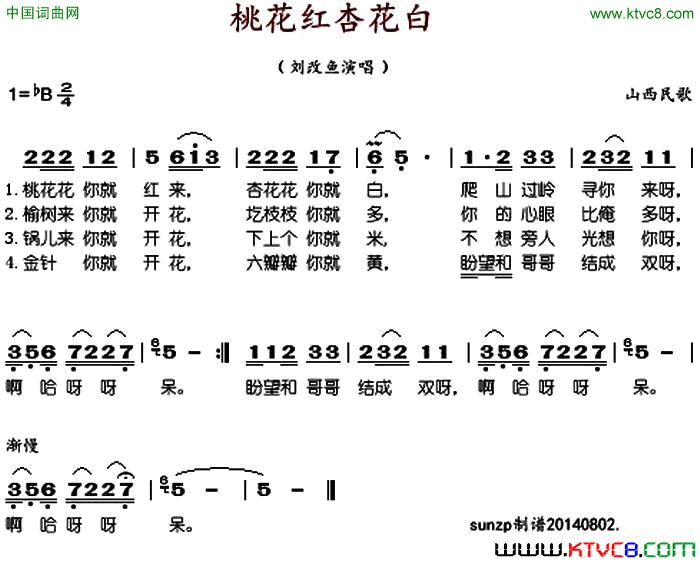 桃花红杏花白简谱_刘改鱼演唱