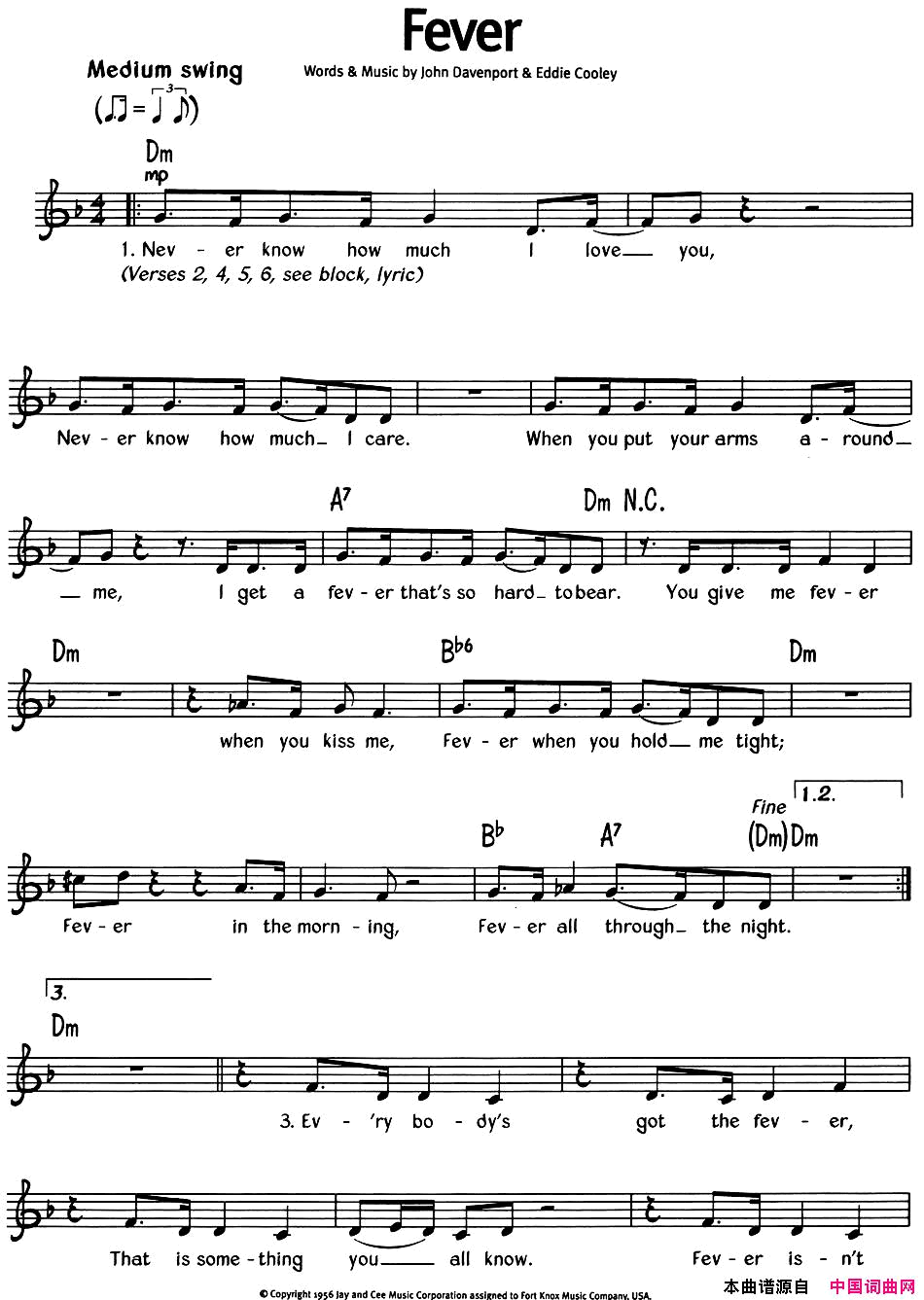 蓝调音乐：Fever简谱