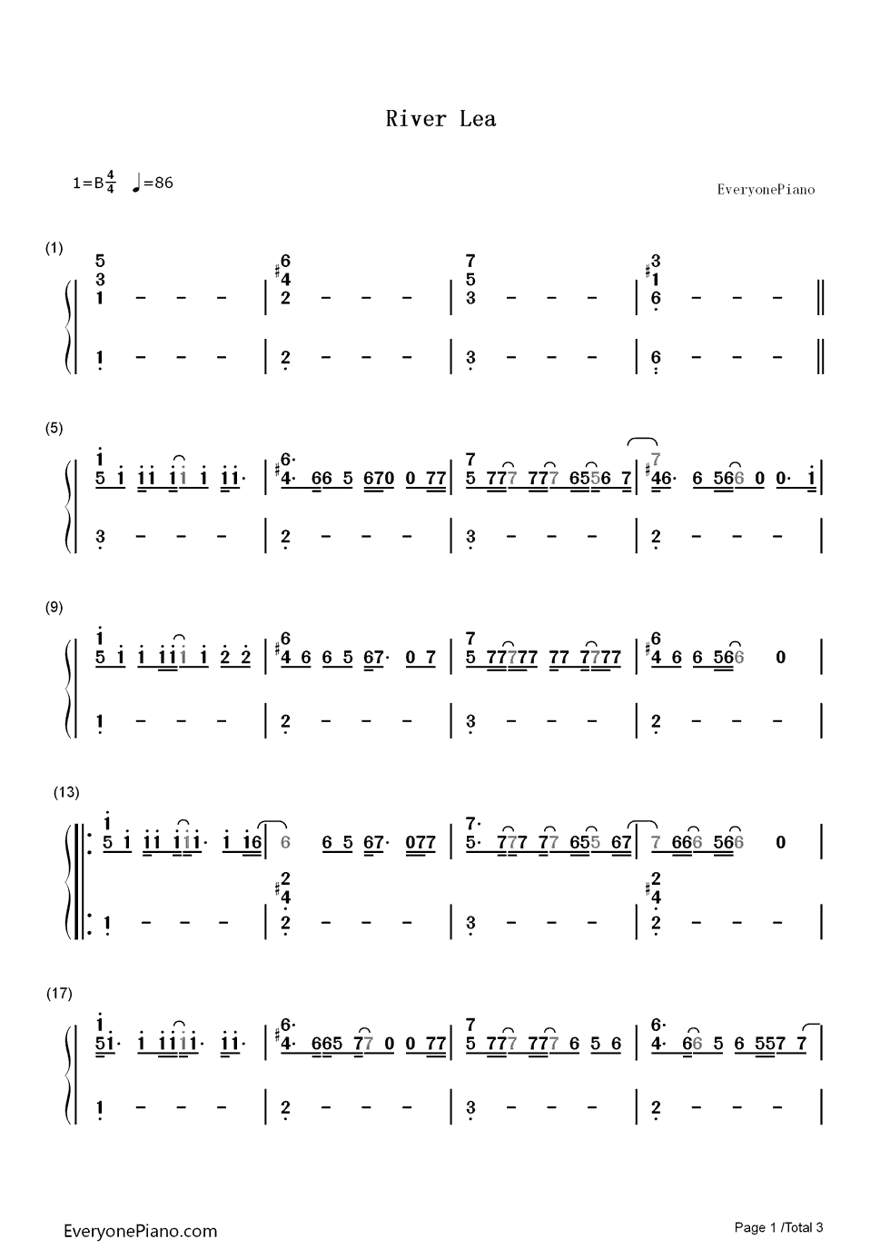 River_Lea钢琴简谱_Adele演唱