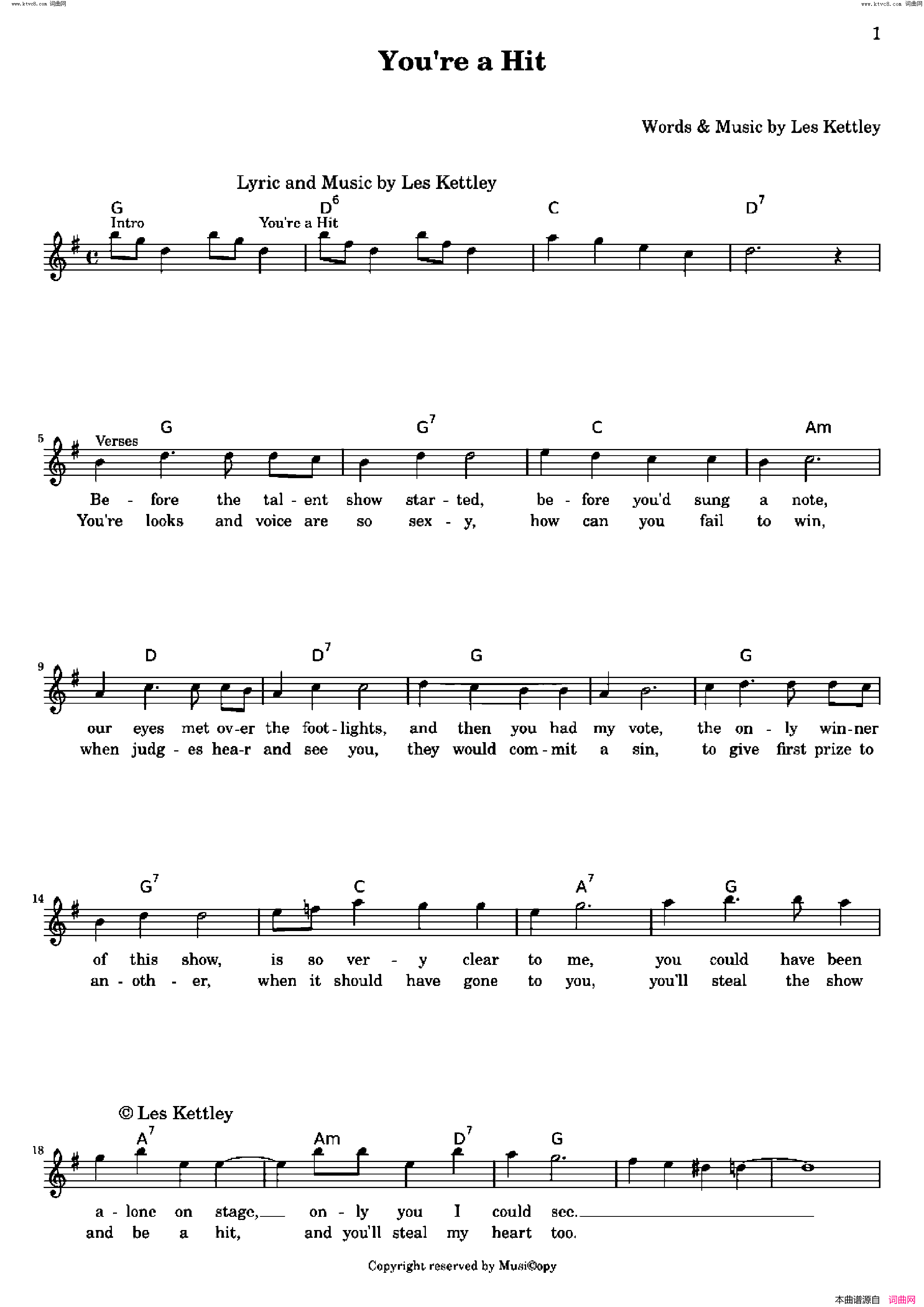 You&acute;re_a_Hit歌曲_人声伴奏简谱