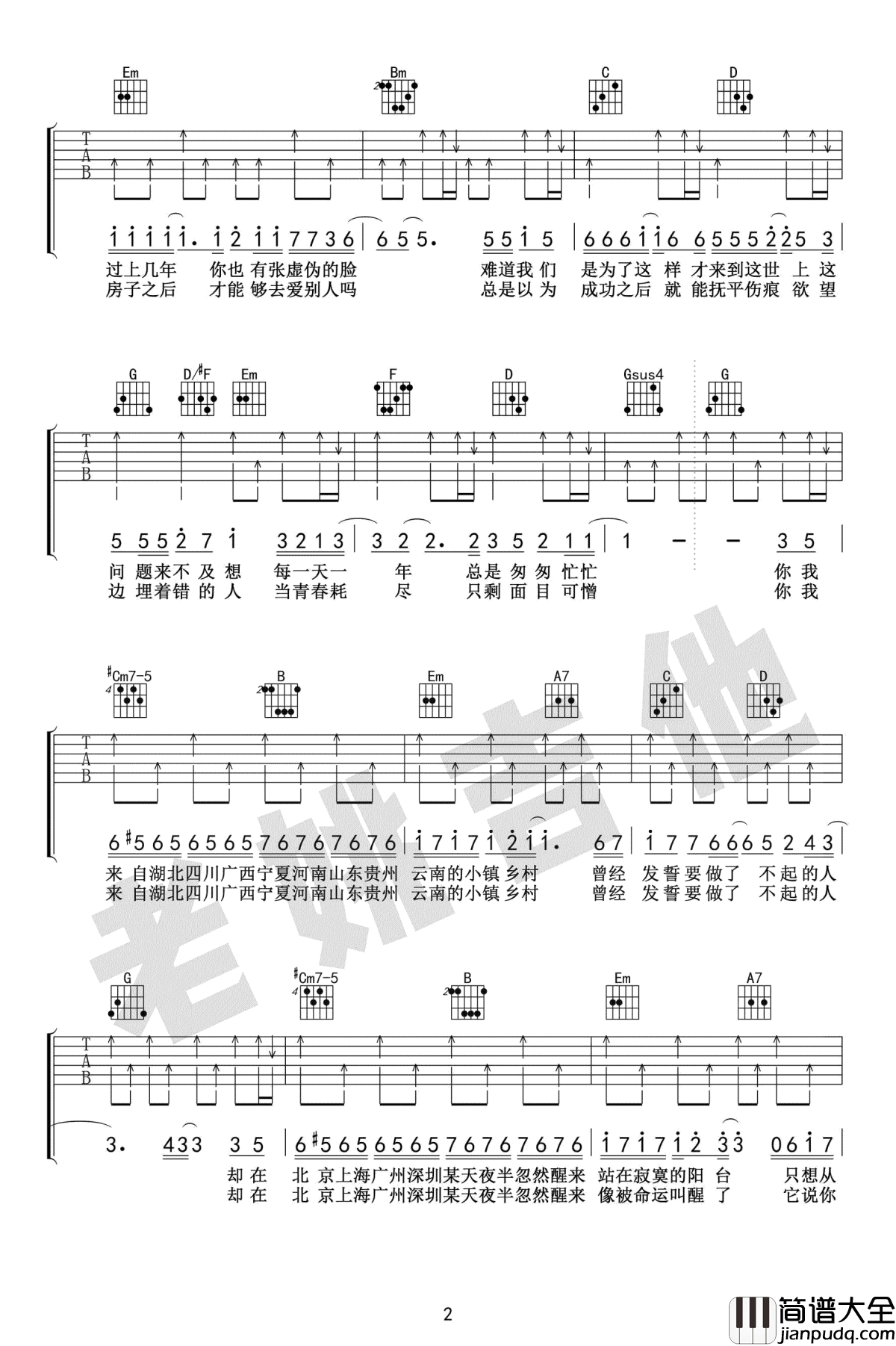 你曾是少年吉他谱_扫弦版_吉他弹唱教学__少年班_主题曲