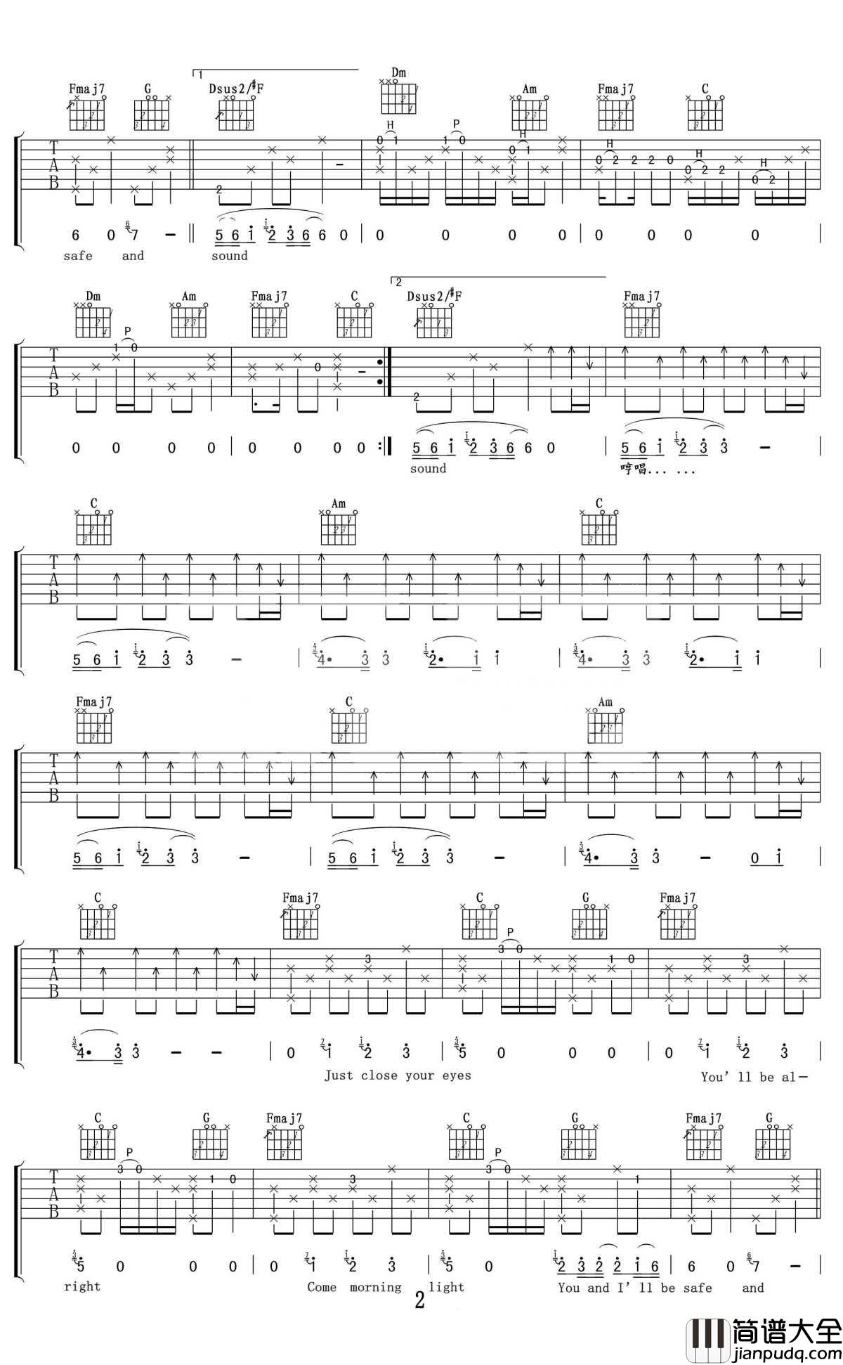 Safe_and_sound吉他谱_Taylor_Swift_战火终有一天会停息