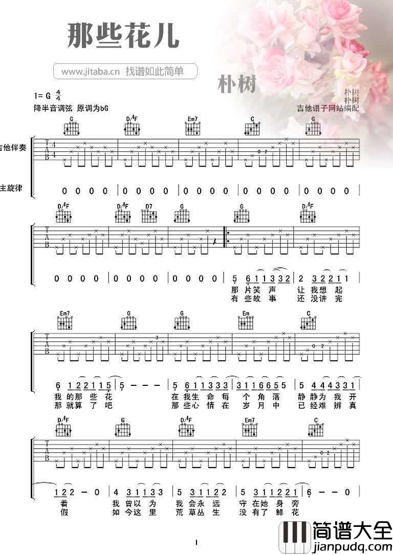 那些花儿吉他谱_朴树_那些花儿六线谱