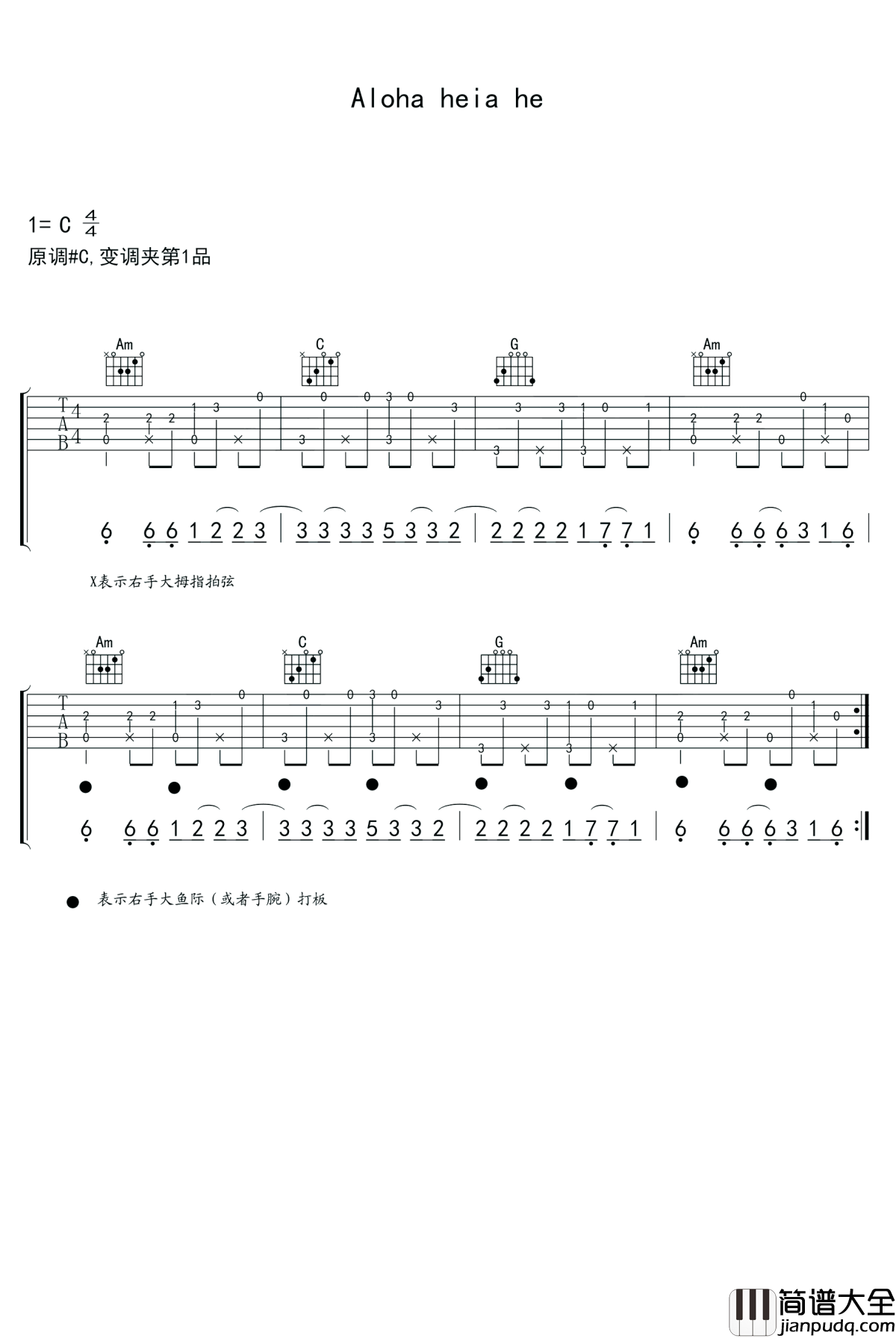aloha_heja_he吉他谱_它很小众,也不适合浮躁,它属于沧桑和有故事的人