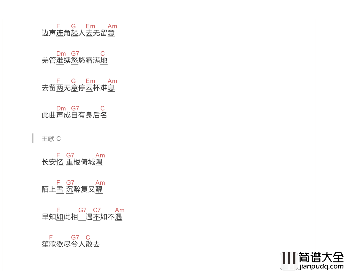 长安忆吉他谱谱_双笙_愿你美好独立,无惧时光