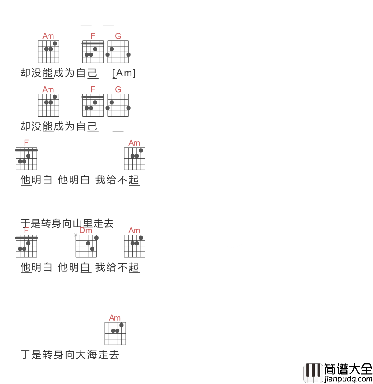 山海吉他谱简单版_草东没有派对TXT原版谱