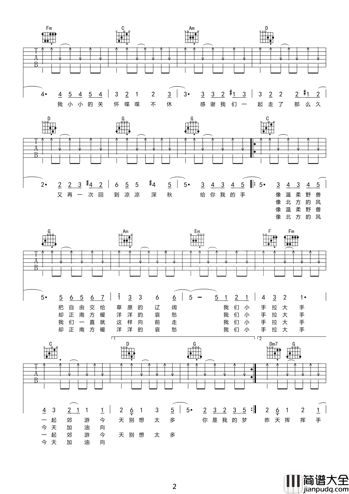 小手拉大手吉他谱_梁静茹_动画电影猫的报恩片尾曲