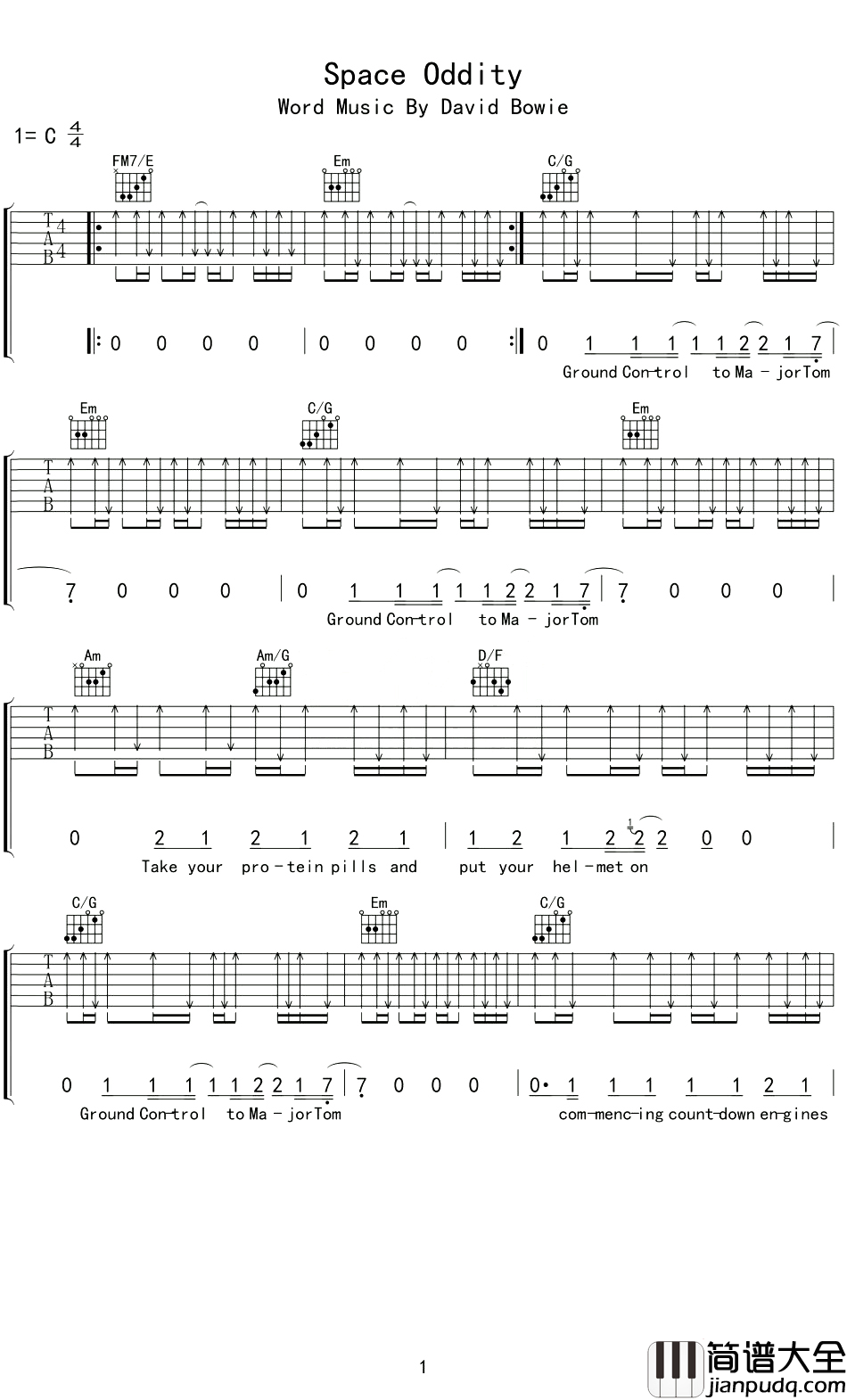 Space_Oddity吉他谱_David_Bowie_远离毒品,远离虚幻