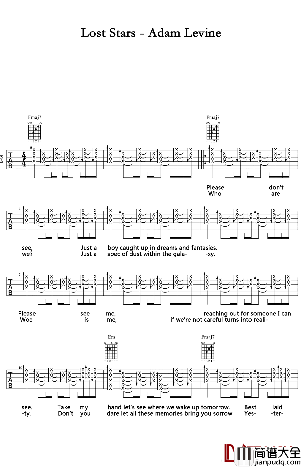 Lost_Stars吉他谱_Adam_Levine_即使在黑暗中也要不断寻找存在的价值