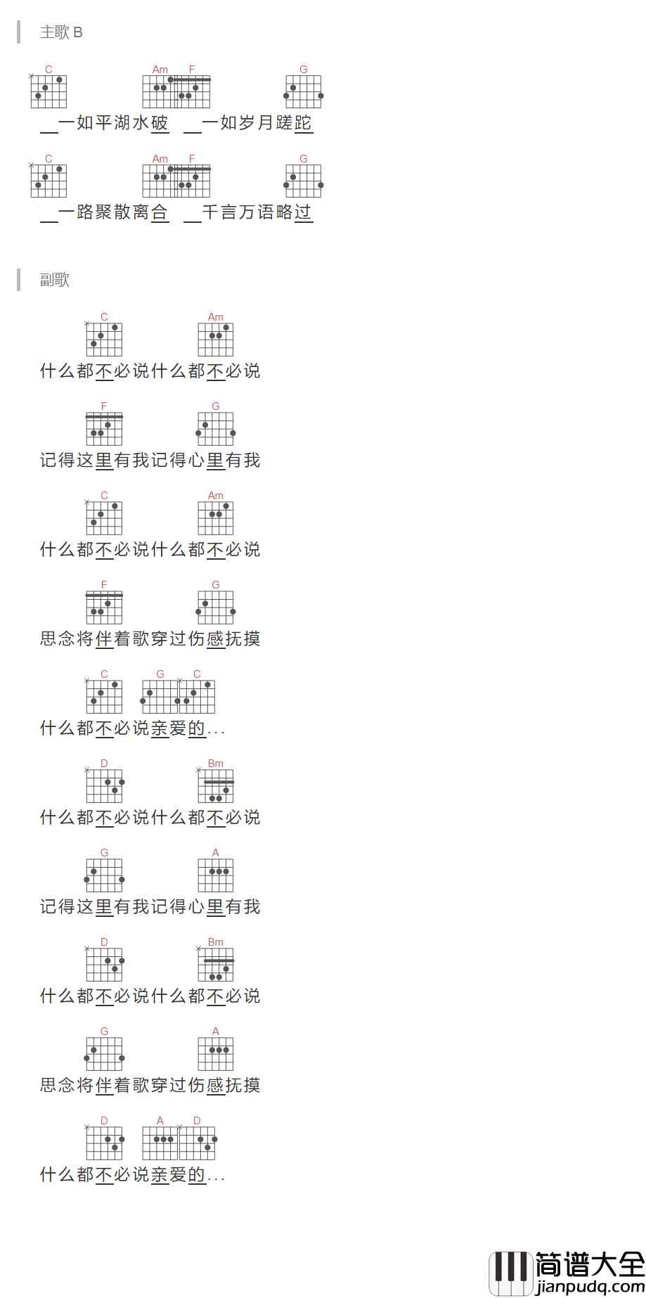 什么都不必说吉他谱_大张伟_什么都不必说,一切尽在不言中