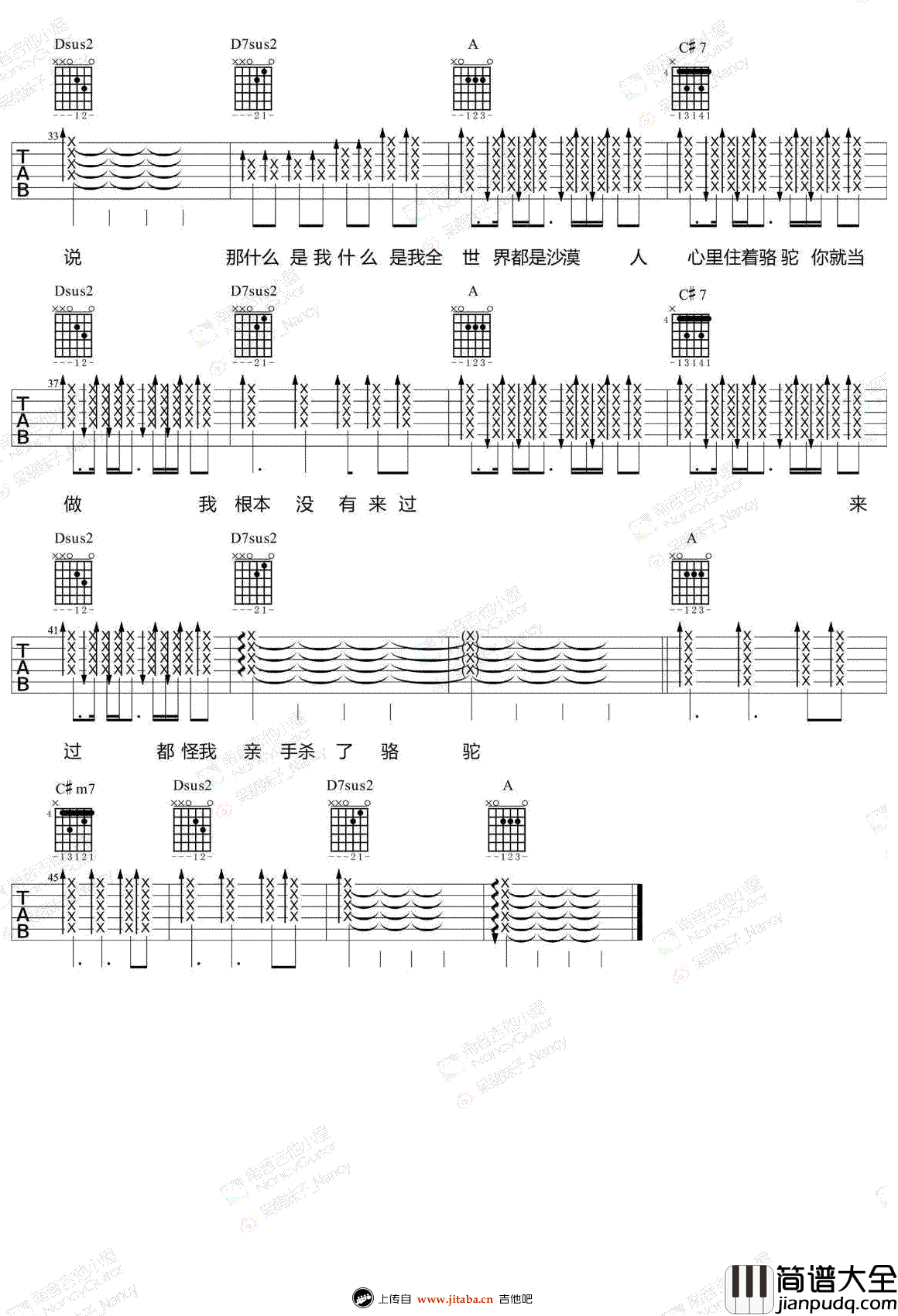 骆驼吉他谱_薛之谦_弹唱六线谱_吉他教学视频