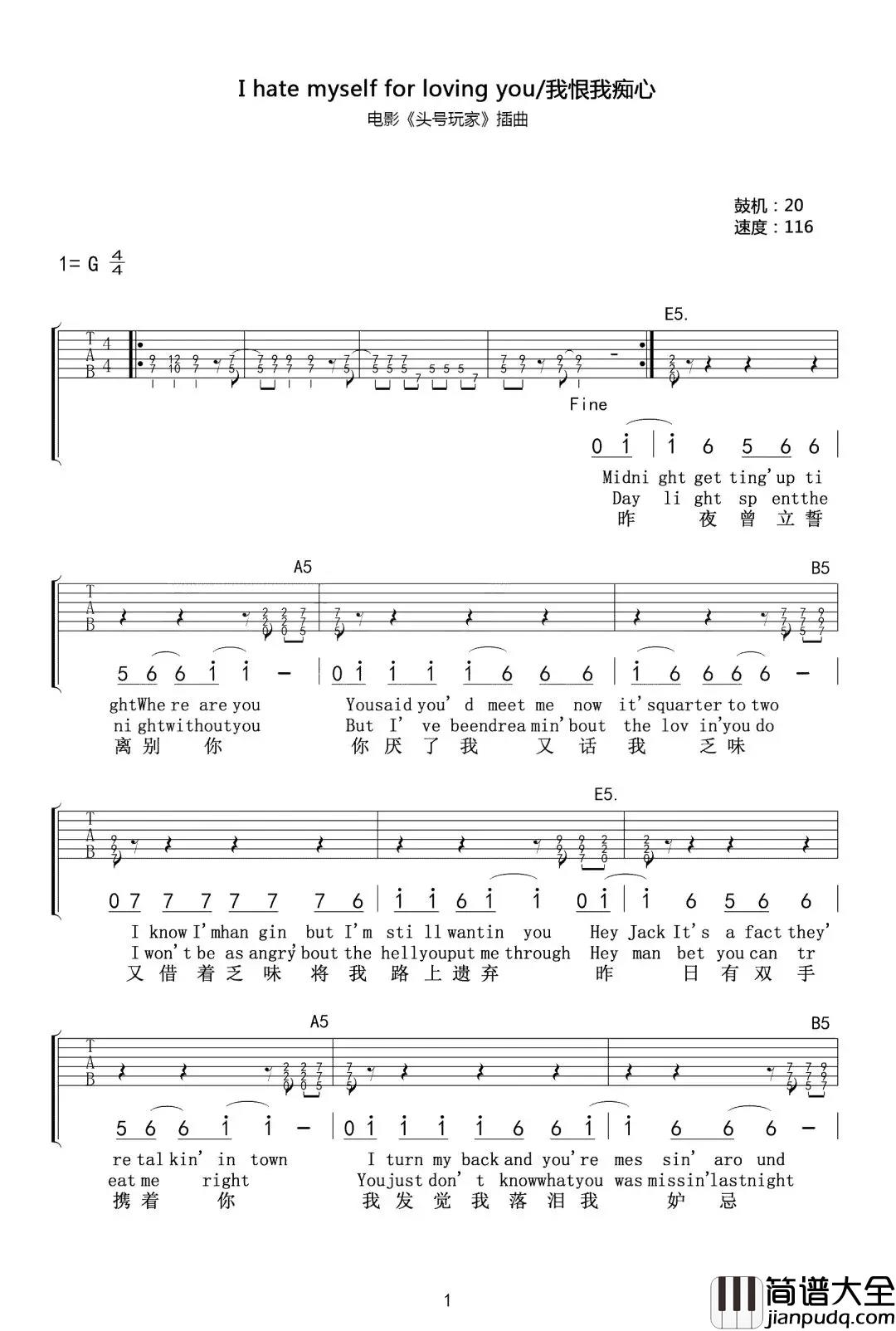 Hate_Myself_For_Loving_You吉他谱_Joan_Jett_头号玩家电影插曲
