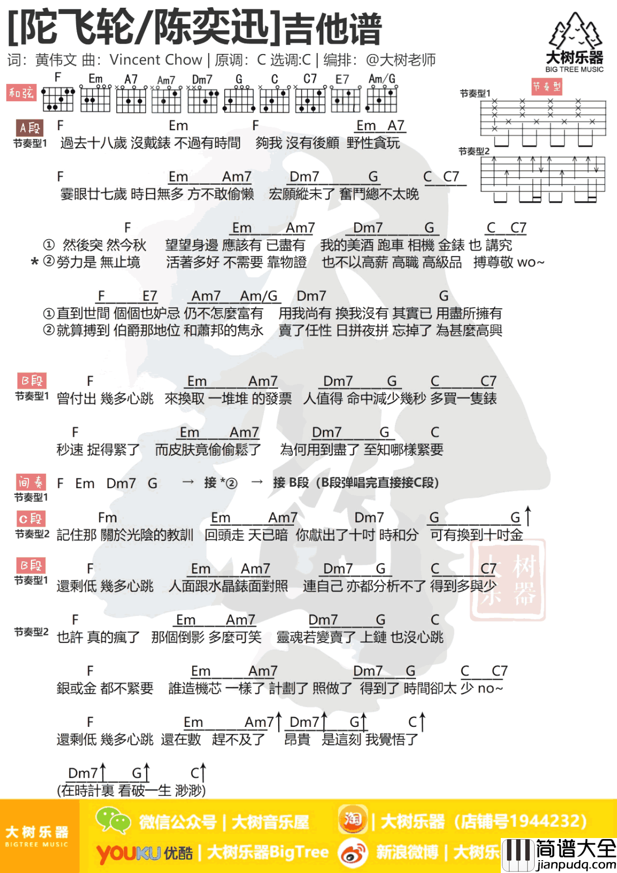 陀飞轮吉他谱_陈奕迅_美好时光总是让人怀念不已