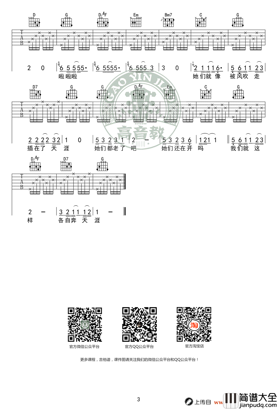 那些花儿吉他谱_朴树_G调标准弹唱谱_吉他教学视频