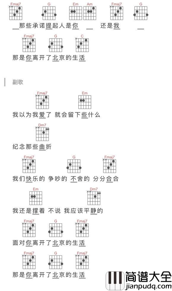 那是你离开了北京的生活吉他谱_薛之谦_那些爱过的_美好的_快乐的_不是施舍