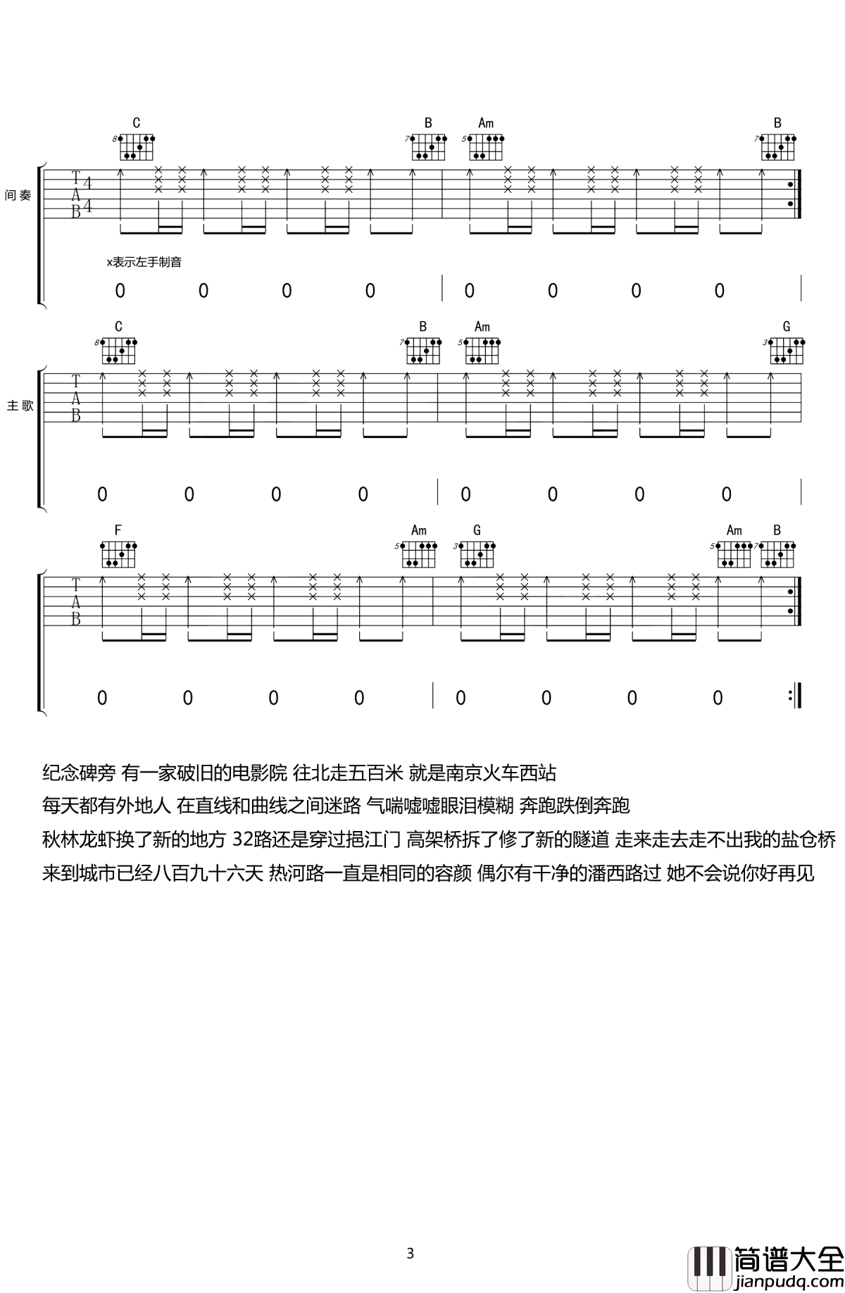 热河吉他谱_李志_这一条条不起眼的街道,都寄托着一部分人的梦