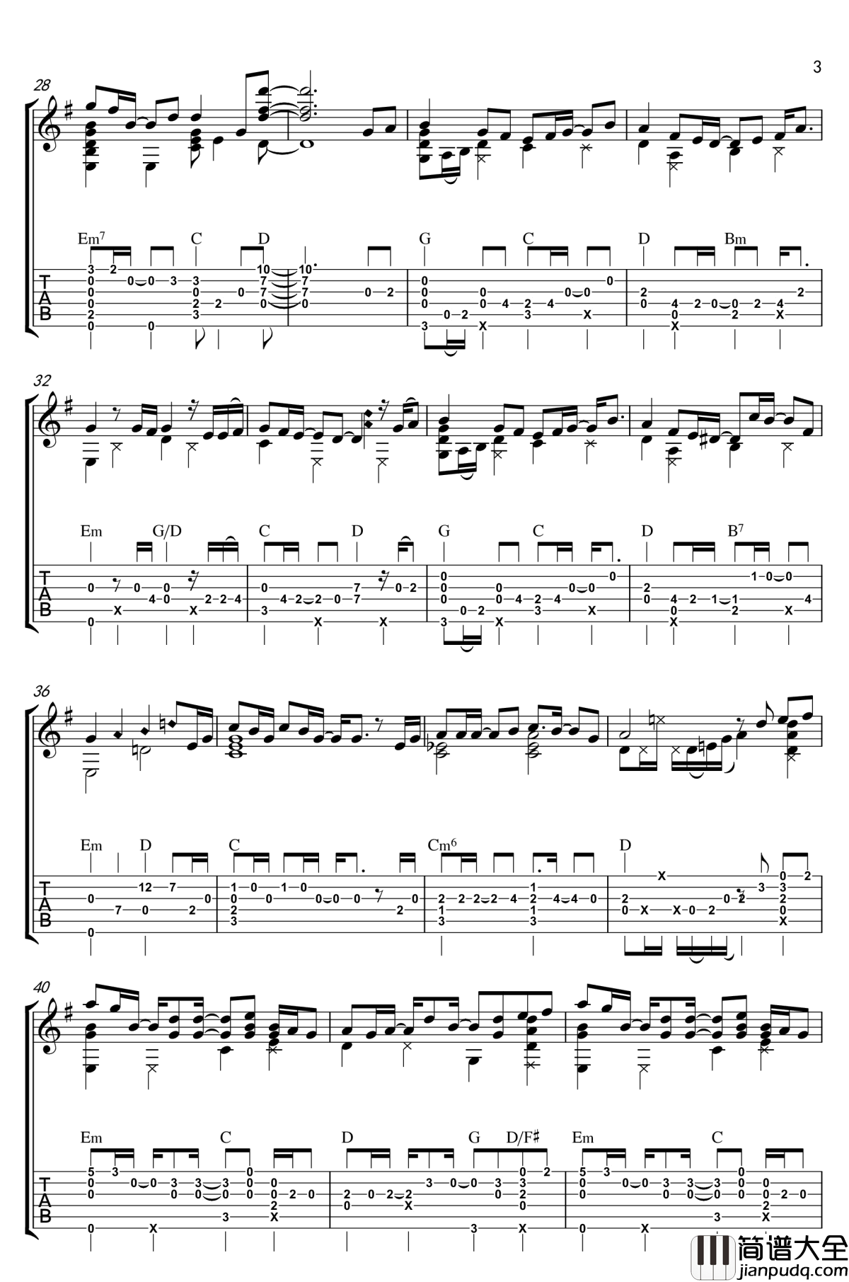 追光者吉他指弹谱__夏至未至_插曲_指弹吉他视频