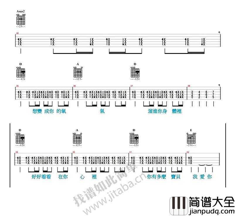 爱你吉他谱_陈芳语_翻糖花园片尾曲六线谱