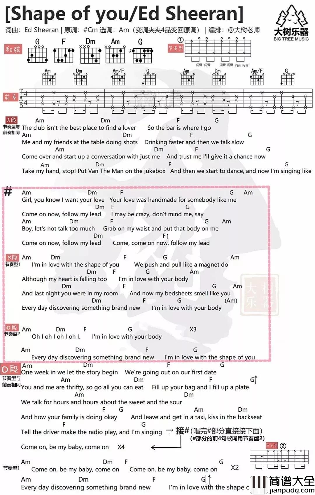 Shape_of_you吉他谱_Ed_Sheeran_身体和心灵一同的沉沦