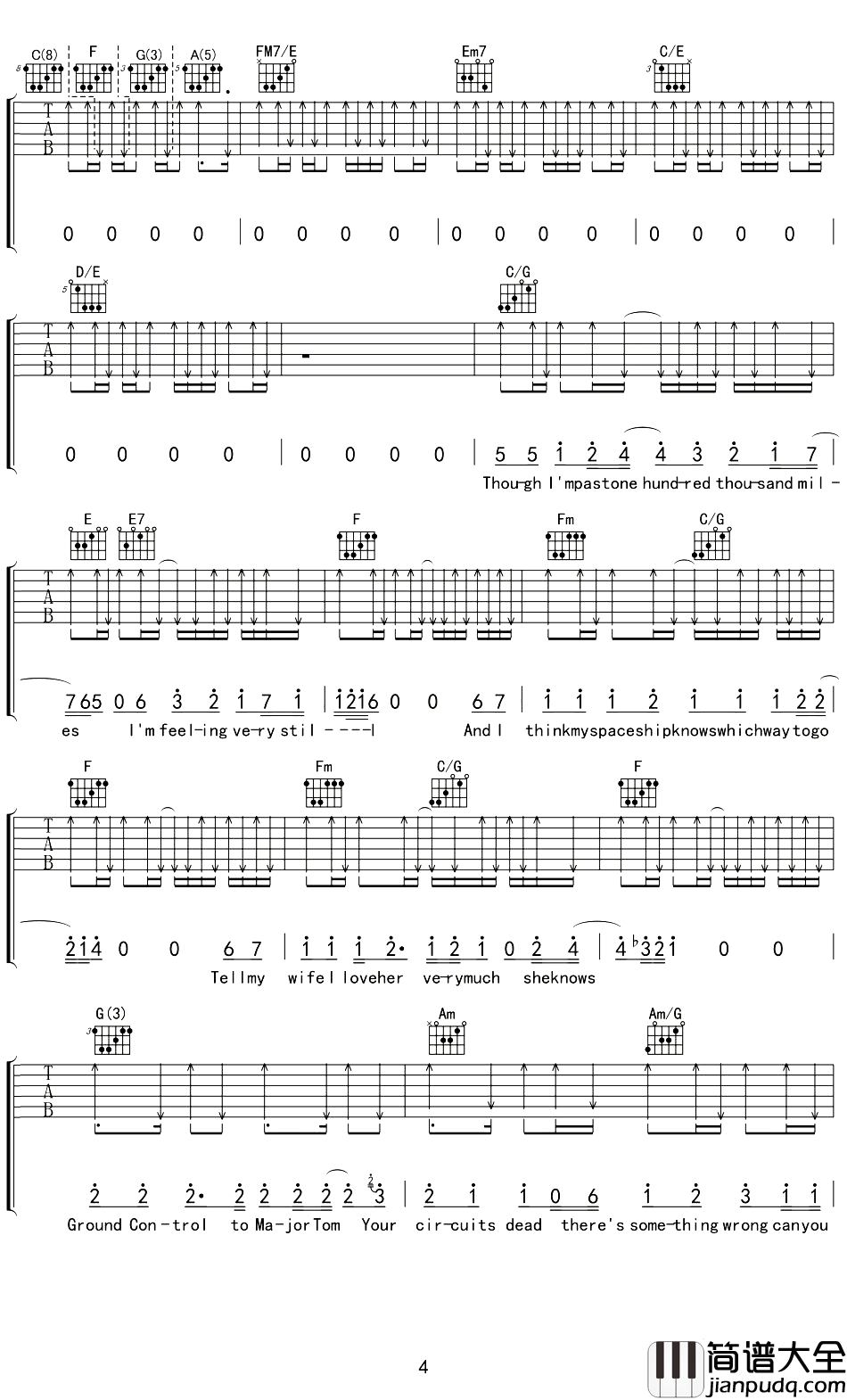 Space_Oddity吉他谱_David_Bowie_远离毒品,远离虚幻