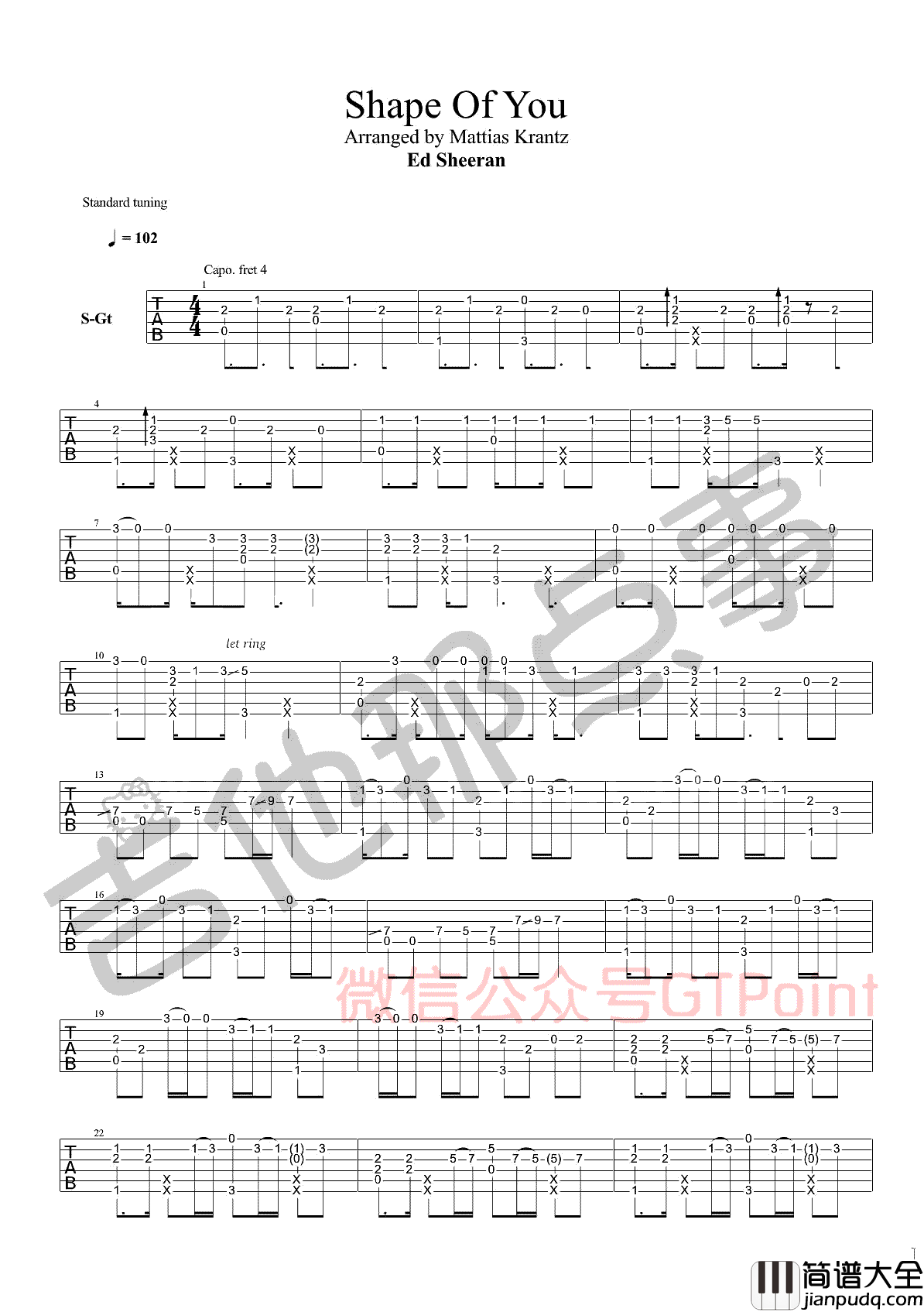 Shape_Of_You指弹谱_Ed_Sheeran_Mattias_Krantz指弹吉他谱