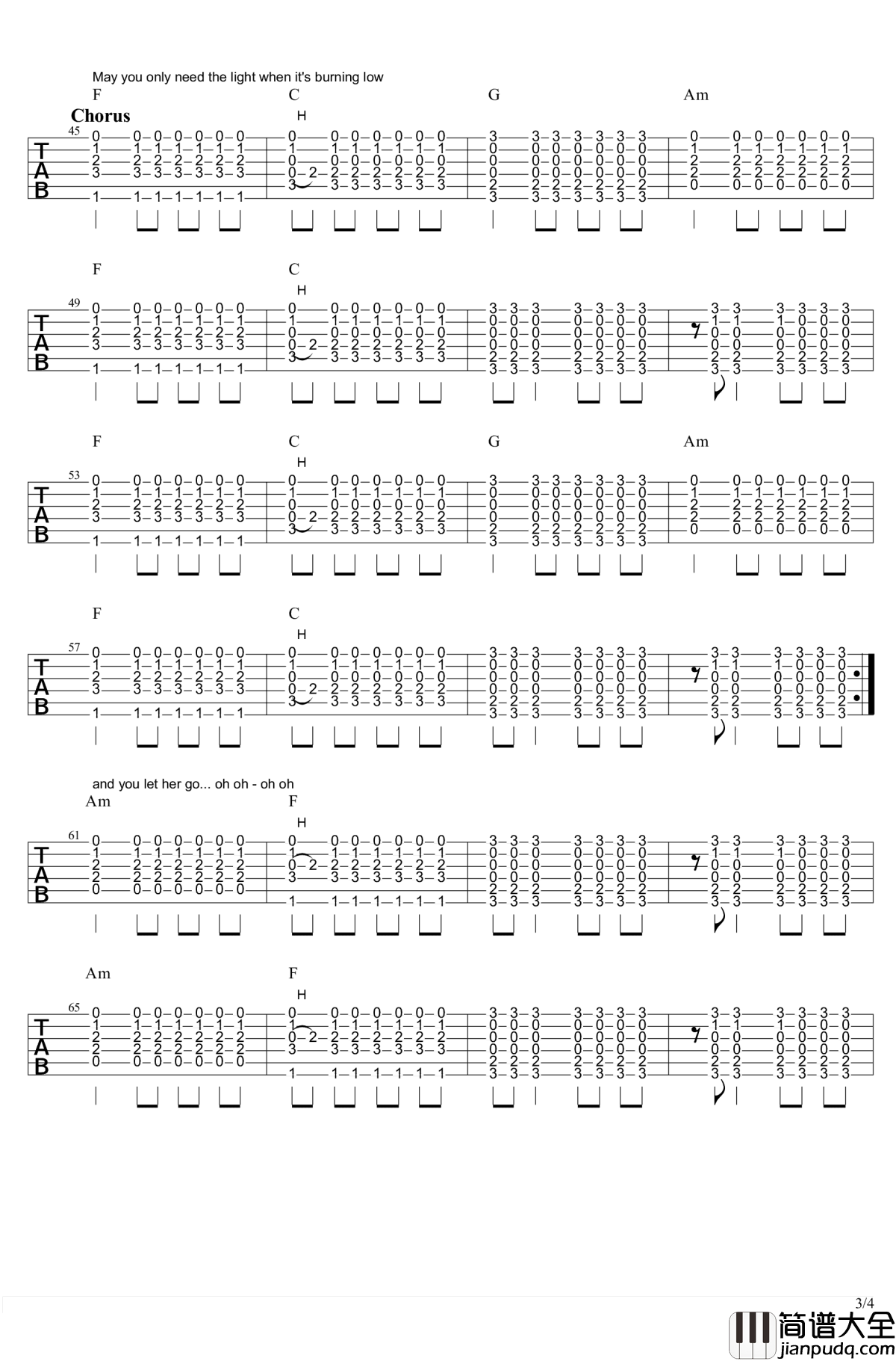 let_her_go_吉他谱_Passenger_放手后才始知那是真爱
